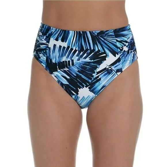 Mynah Blue Tropic Goddess Side Shirred High Rise Bikini Bottoms XL NWOT - Picture 2 of 13